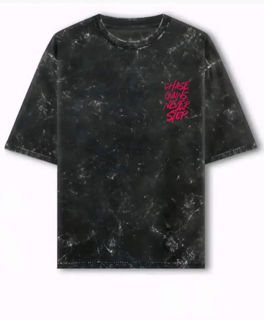  Chase Gains Never Stop Acid wash black 240gsm Oversized t-shirt 