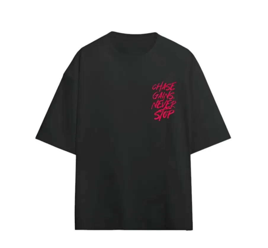 Chase Gains Never Stop Black 240gsm Oversized t-shirt  (S)